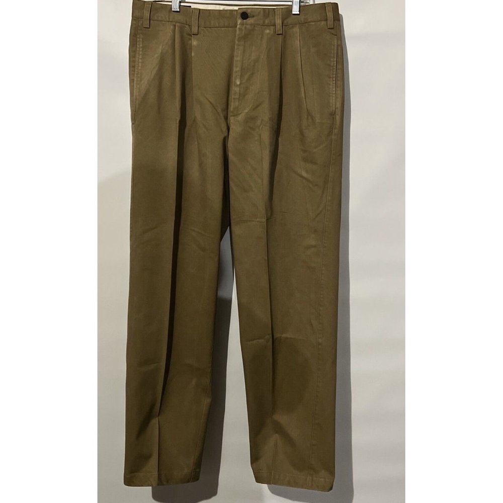 Orvis Size 36x33 Solid Beige 100% Cotton Pleated Khaki Straight Leg Pants B9‎